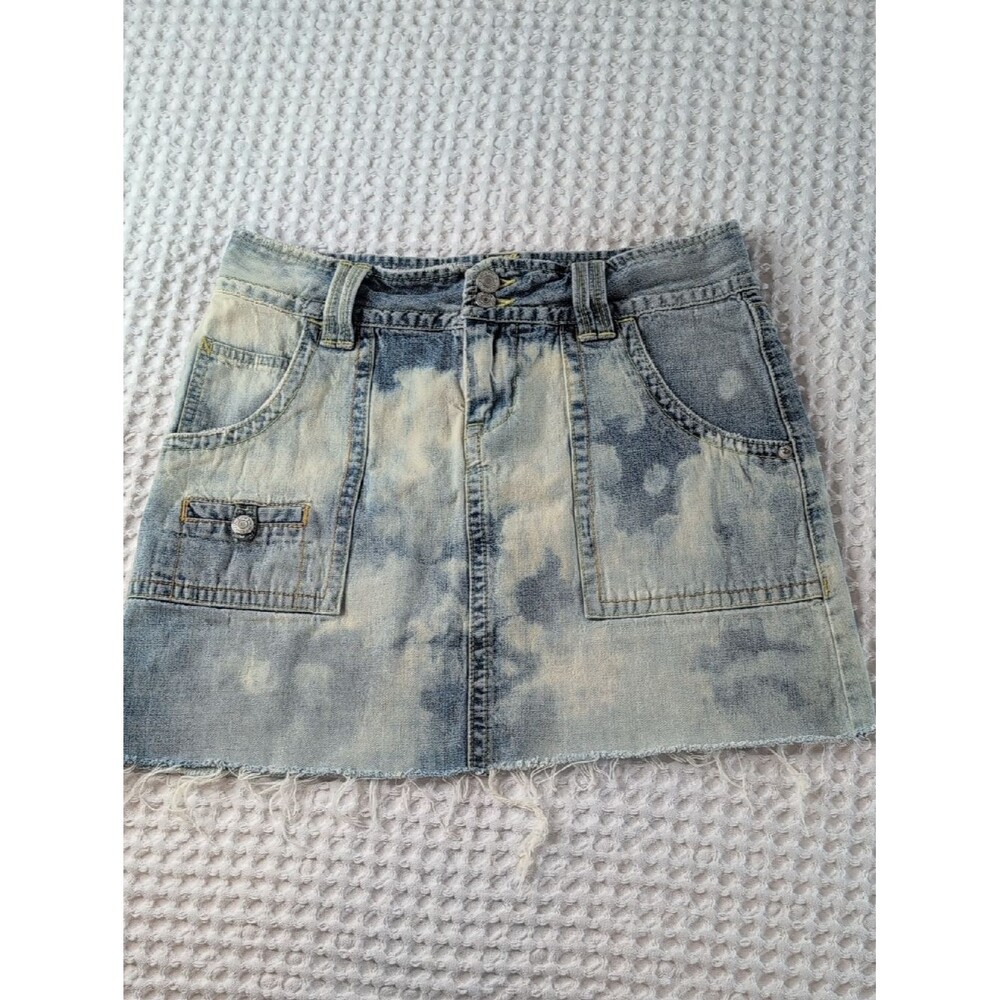 UNIONBAY Two-Tone Acid Wash Denim Mini Skirt - Light Blue